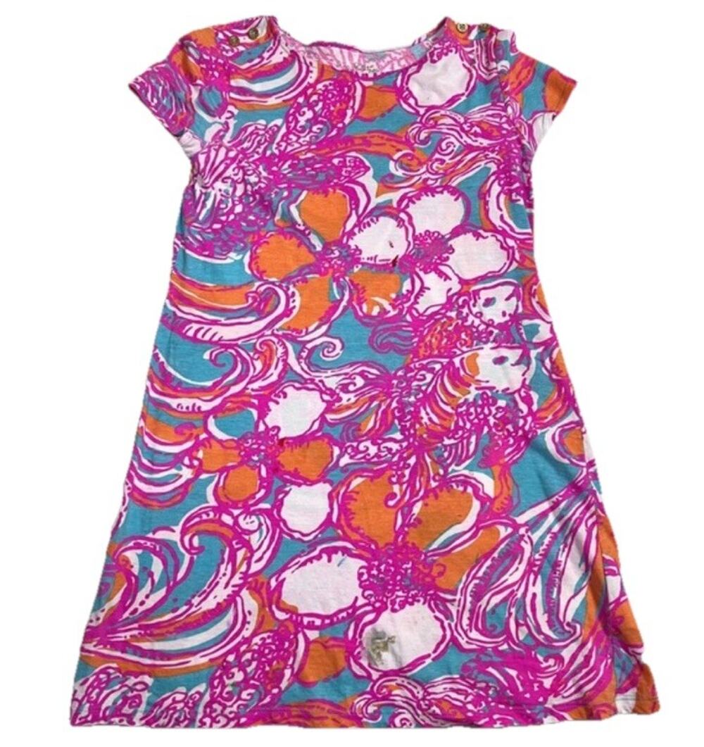 Lilly Pulitzer 100% cotton girl pink multicolor dress sz L 8-10